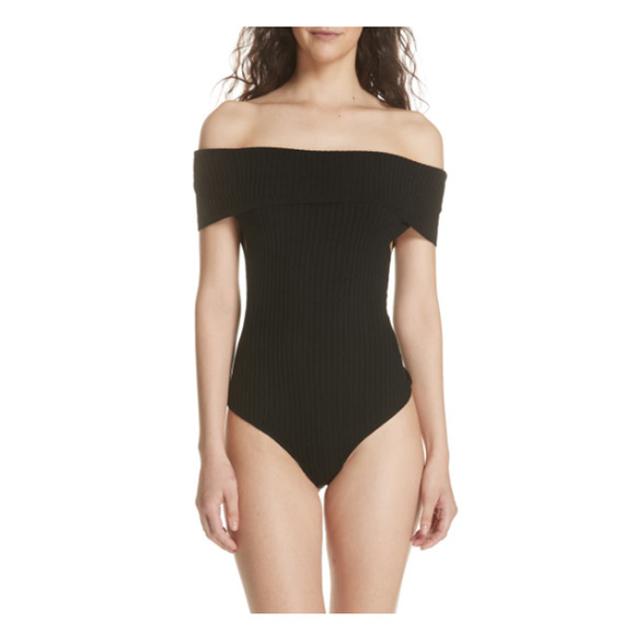 Free People Too Good Ribbed Off-The-Shoulder Bodysuit Black Size S - Picture 1 of 2